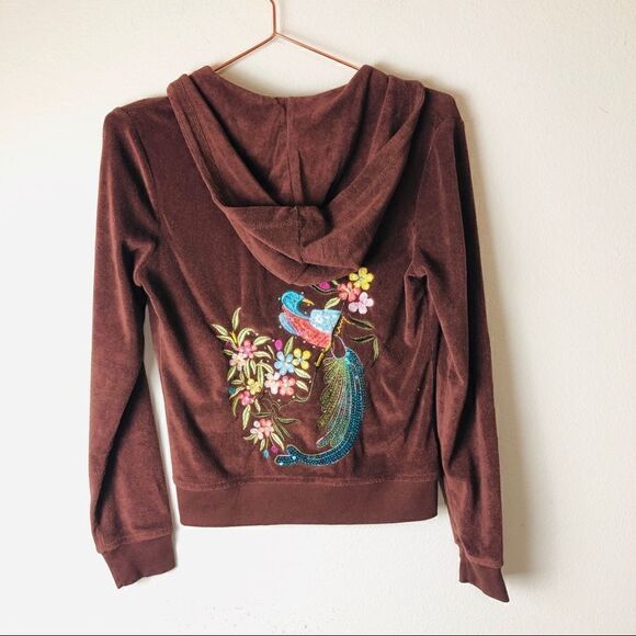 EUC Vintage BCBG Brown Terry Sequined Hoodie M/P - Picture 6 of 8